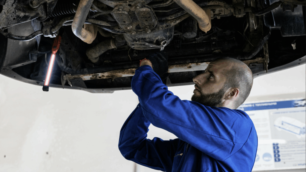 Technician performing car engine diagnostics at My Car Care