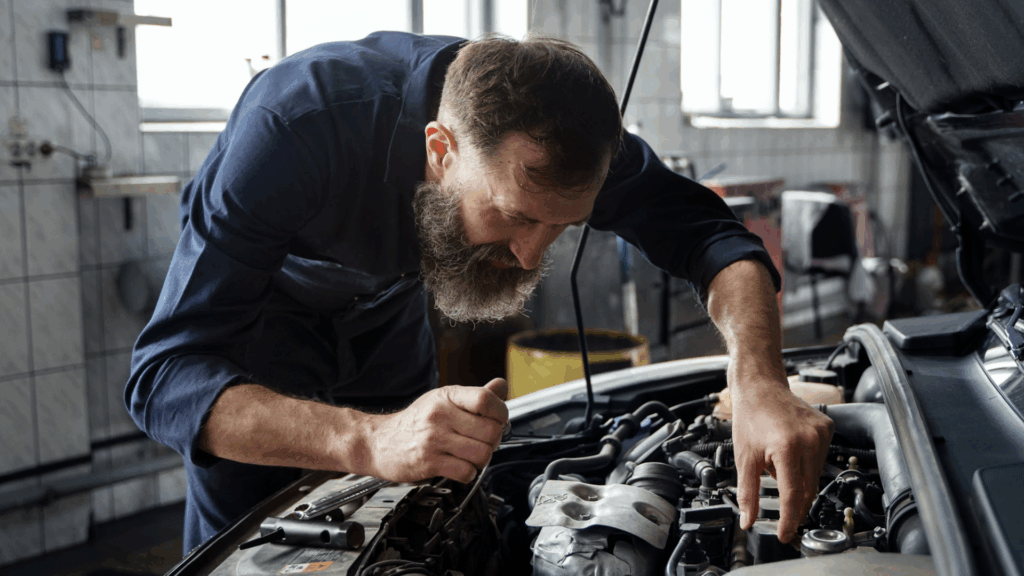 Technician performing car engine diagnostics at My Car Care